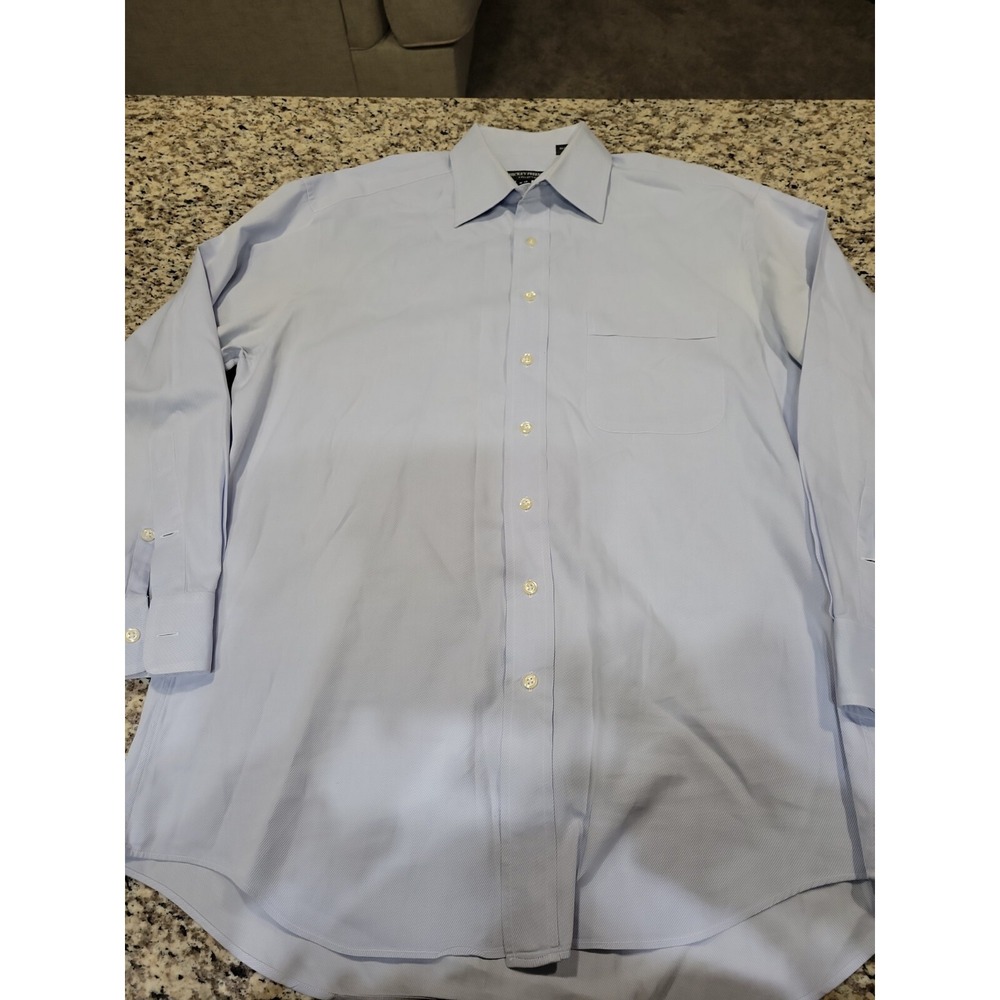 Hickey Freeman Men's Arctic Blue Striped Cotton Dress Shirt 16 x 33